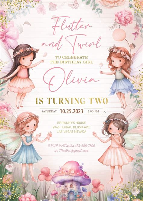 Editable Fairy Birthday Invitation Fairy Party Invite Birthday Theme ...