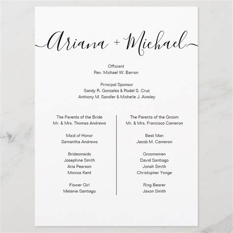 Minimalist Wedding Entourage list Simple Elegant Program | Zazzle | Wedding entourage, Wedding ...