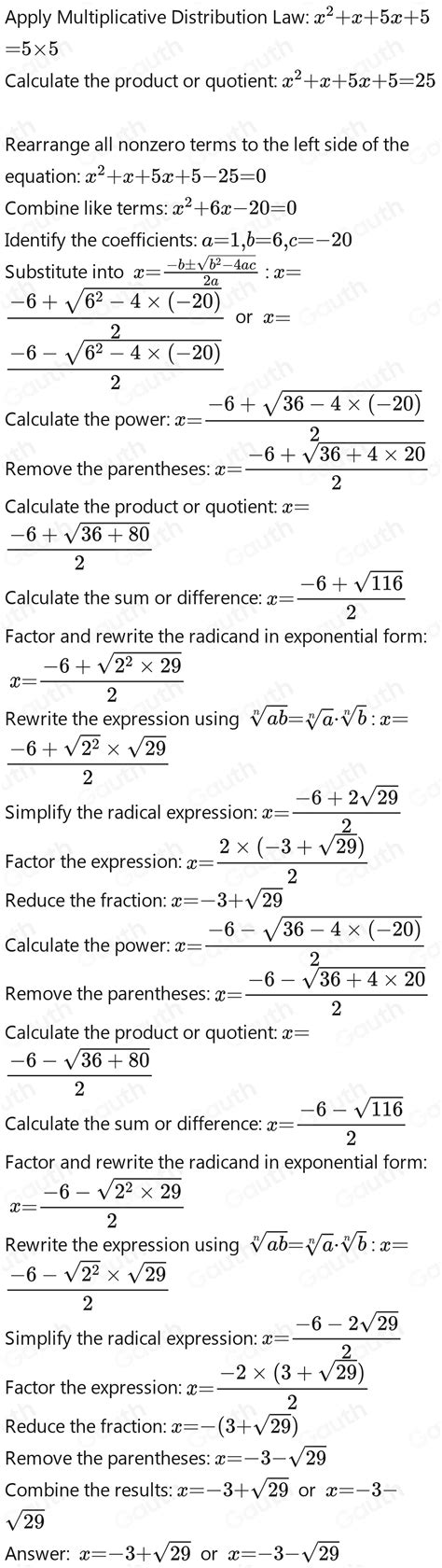 Solved: w(m+u) ∠4. (x+1)(x+5)=5(5) Determine the quadratic equation in ...