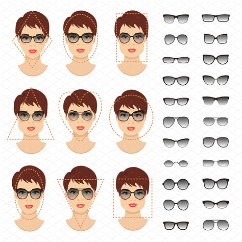Woman sunglasses shapes. 9 faces. - Graphics - 1 | Glasses for face ...