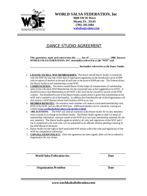 Dance studio agreement Doc Template | pdfFiller