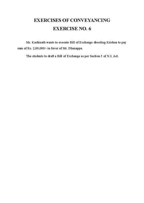 Conveyancing Exercises: Drafting Bill of Exchange (Ex. 6) - Studocu