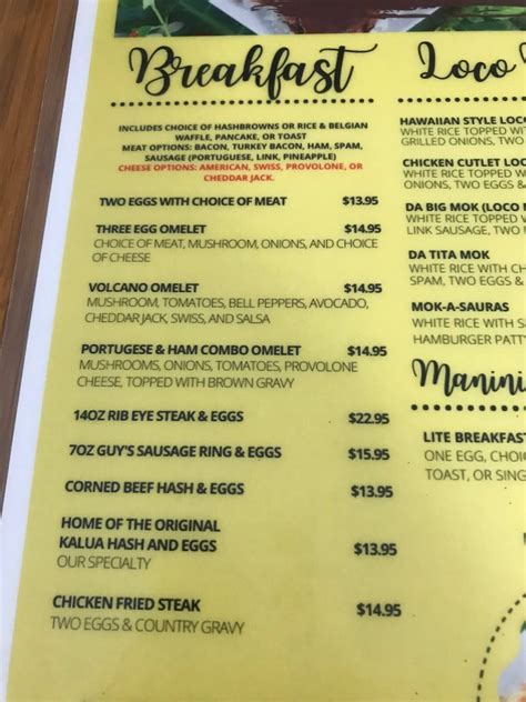 Menu at Hawaiian Style Cafe, Waimea