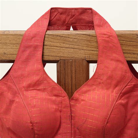 Red Halter neck Sungudi Kattam Readymade Blouse - Desically Ethnic