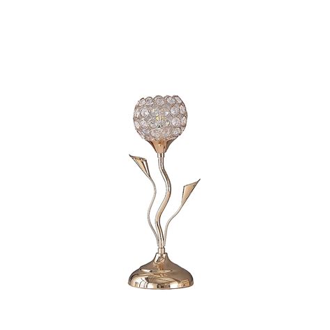 HomeRoots 14” Glam Rose Gold and Bling Flower Metal Table Lamp in the ...