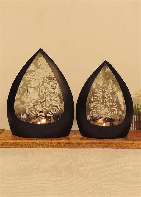 Get Chiragh Collection - Set Of 2 Ganesh Tealight Holder - Black ...
