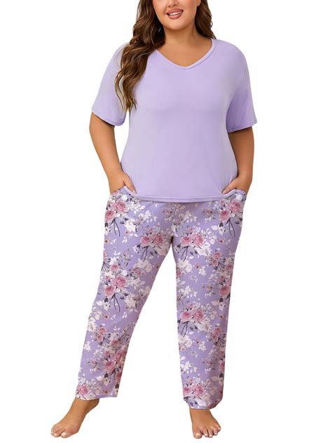 PinkBeautiM Women Plus Size Pajamas Set Prints Pjs Sleepwear with ...