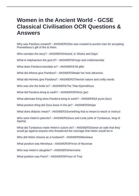 Women In The Ancient World Gcse: A Complete Study Guide