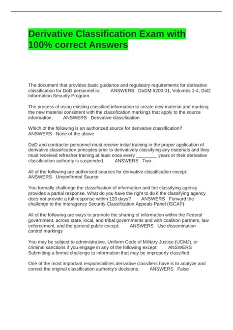 Derivative Classification Exam with 100- correct Answers - Derivative ...