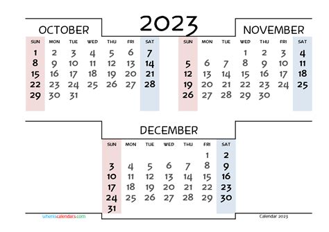 Printable october november december 2023 calendar – Artofit