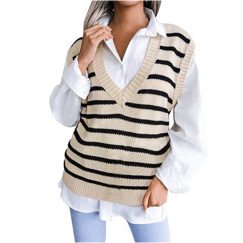 HTNBO Women Vest V Neck Casual Knitted Fall Winter Sweater Deals under ...