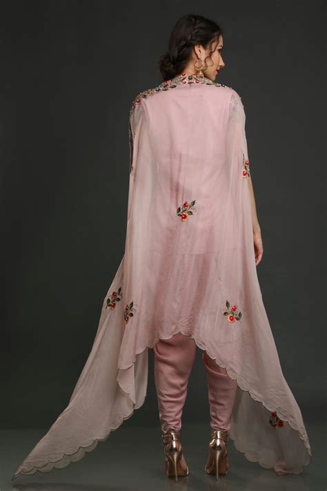 Pink Embroidered Top & Dhoti Set with Cape – Sejal Kamdar Designs