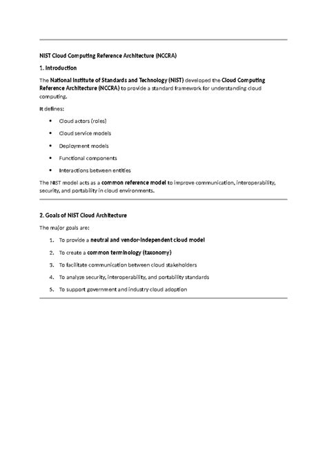 NIST Cloud Computing Reference Architecture Overview and Goals - Studocu