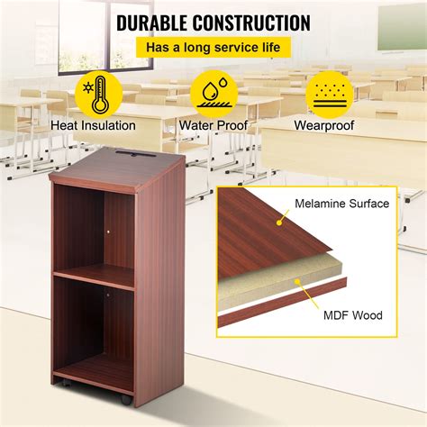 VEVOR Wood Podium, 23.6" x 47.2", Lecterns and Podiums w/ 4 Rolling ...