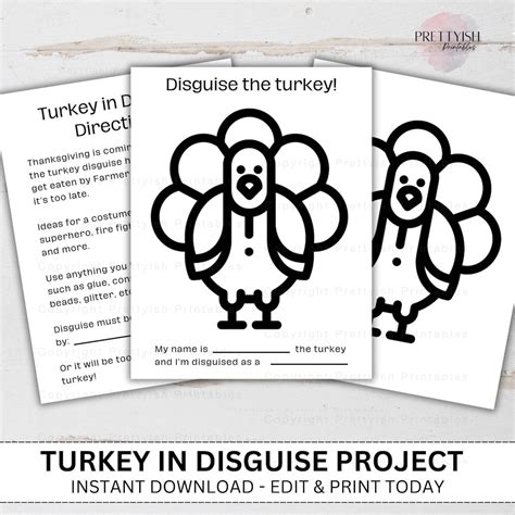 Turkey in Disguise Project, Turkey Printable, Thanksgiving Game, Turkey ...