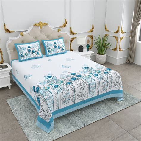 Azure Breeze Floral Butterfly King Size Bedsheet – JaipurFabric®