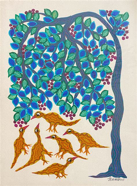 Birds under the tree | Bhil Art by Geeta Bariya | MeMeraki