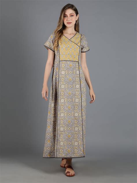 Grey Premium Angrakha Nighty - nihsamah