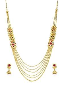 Buy Zaveri Pearls Antique Gold Tone Multi Layers Long Necklace Set for ...