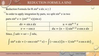 Image result for Integral Calculus Reduction Formula