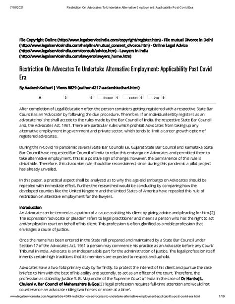 Restriction On Advocates To Undertake Alternative Employment ...