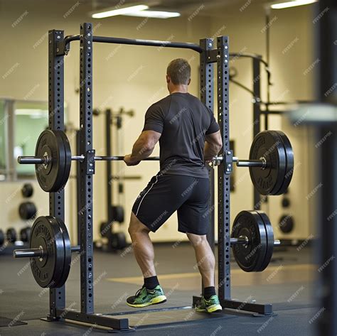 A man demonstrating the correct way to use a squat rack with a focus on ...