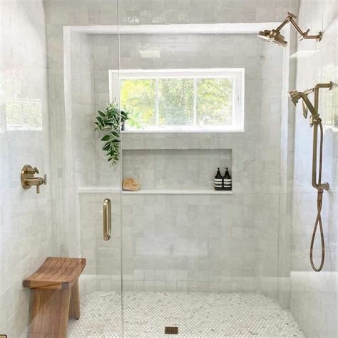 Gray Tile Bathroom with Shower Niche and Window - Soul & Lane