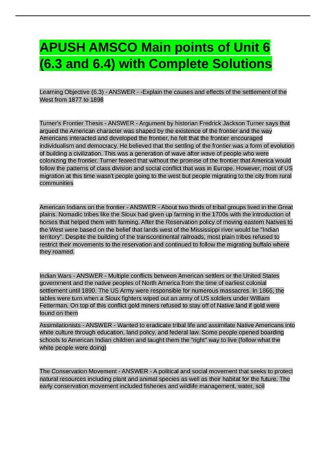 APUSH AMSCO Main points of Unit 6 (6.3 and 6.4) with Complete Solutions ...