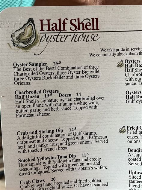 Menu at Half Shell Oyster House Trussville restaurant, Trussville