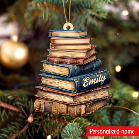 Personalized Book Stacks Ornament, Book Lovers Christmas Ornament ...