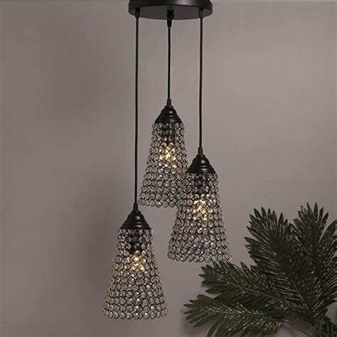 Homesake®3-Lights Round Cluster Chandelier Black Crystal Cone Hanging ...