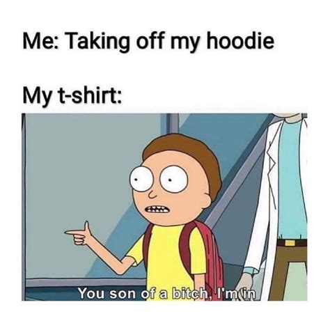 Me: Taking off my hoodie. My t-shirt: You son of a bitch, I'm in. - Funny