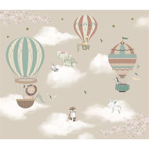 Hot Air Balloons with Animals Wallpaper for Kids Room Walls, Kids Wall ...