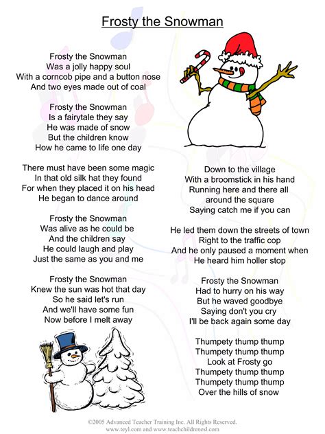 Frosty The Snowman Lyrics Printable | Fanny Printable