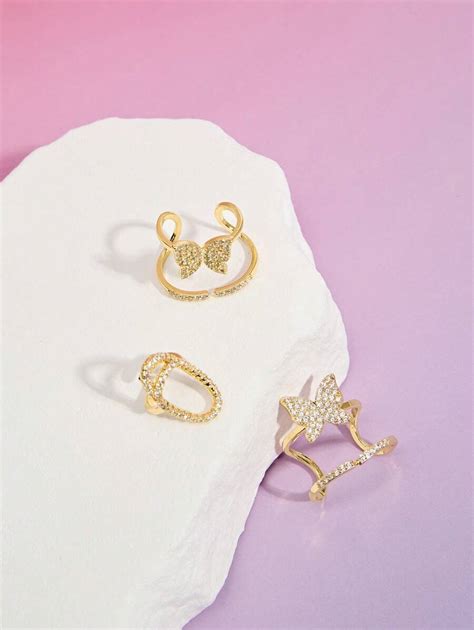 DareSee 1 Set Of Miniature Copper Inlaid Zirconia Nail Rings For Women ...