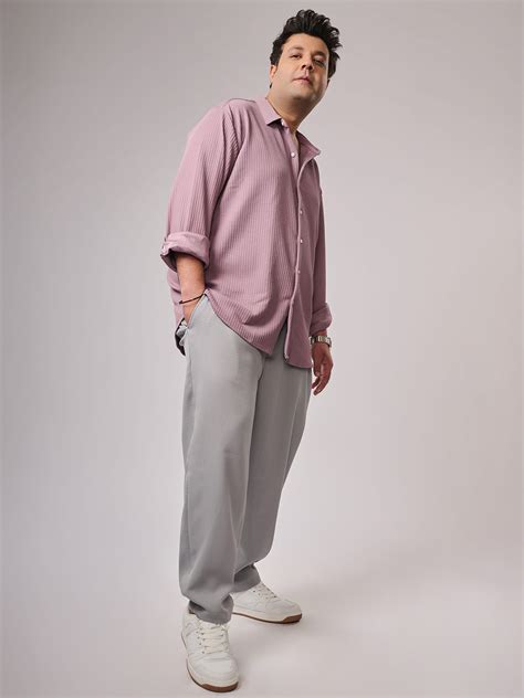 Instafab Plus Men's Cloud Grey Tailored Linen-Blend Trousers