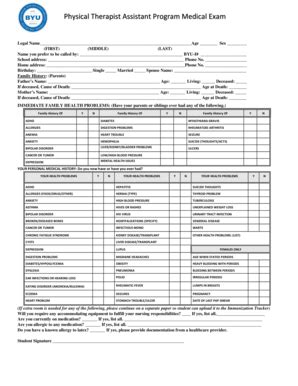 Fillable Online byui Physical Therapist Assistant Program Medical Exam ...