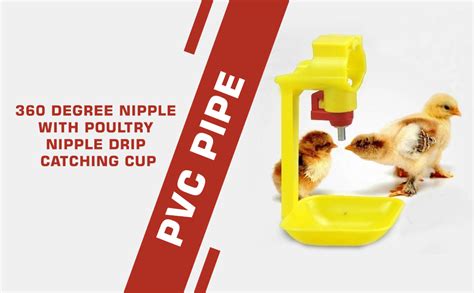Praish 360 Degree Nipple with Poultry Nipple Drip Catching Cup Attaches ...