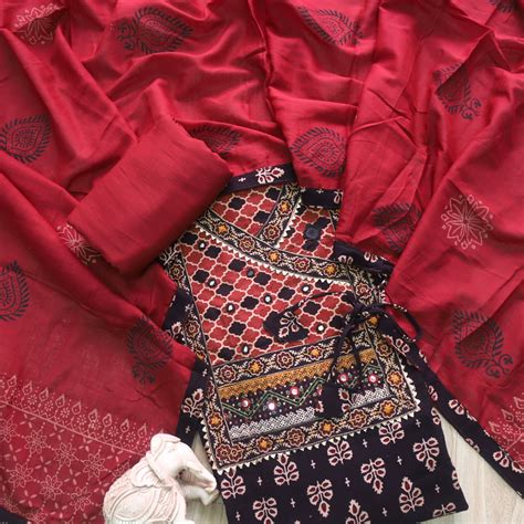 Khairiyat Ink Black Kutch Work Angrakha Style Cotton Suit Set ...