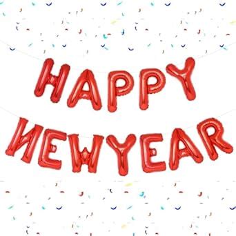 PIGETALE Red Happy New Year Balloons, 16 Inch Happy New Years Letter ...