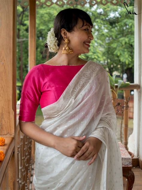 Padded Art Silk Boat Neck Blouse In Pink|Aambal|Suta