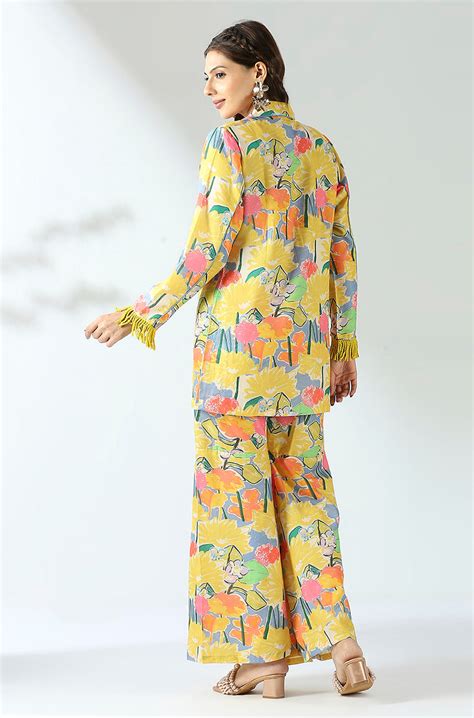 Yellow Floral Blazer Set - Ishnya