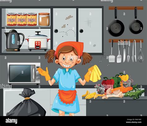 A maid cleaning dirty kitchen illustration Stock Vector Image & Art - Alamy