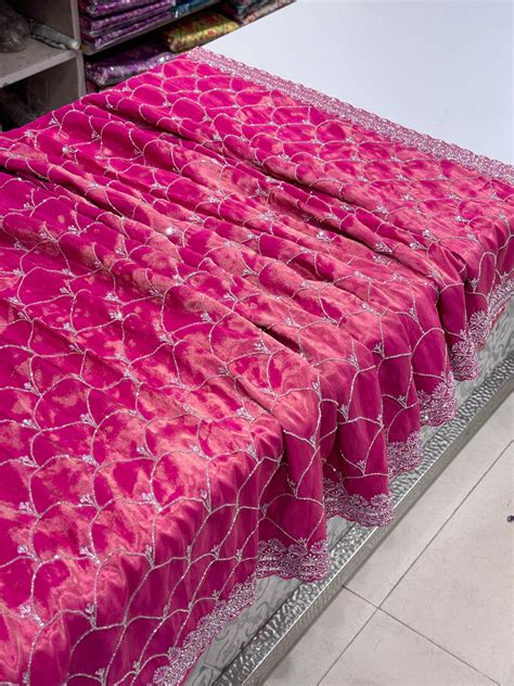 Crimson Crepe Tissue Embroidery Saree