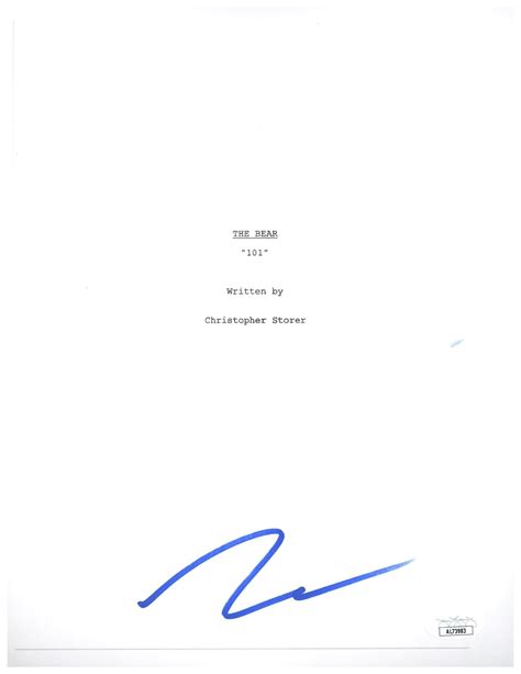 Jeremy Allen White Signed The Bear Script Cover Autographed JSA COA ...