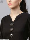 Women Black Three-Quarter Sleeves Round Neck A-Line Pure Cotton Kurta ...