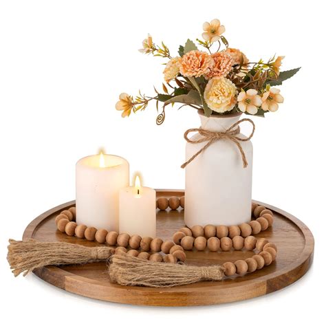 Hanobe Round Wood Decorative Tray: Rustic Acacia Wooden Coffee Table ...