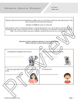 Image result for Attributive Adjectives Worksheet