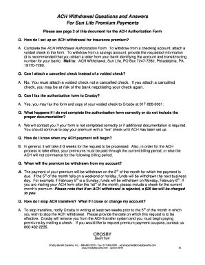 Fillable Online ACH Withdrawal Questions and Answers For Sun Life ...