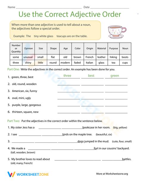 Image result for Printable Adjective Order Worksheet